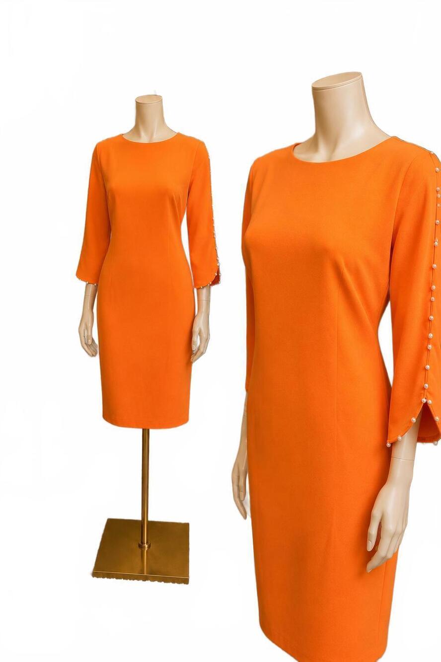 NEW ALLEN KAY women's sunset pearl dress in orange